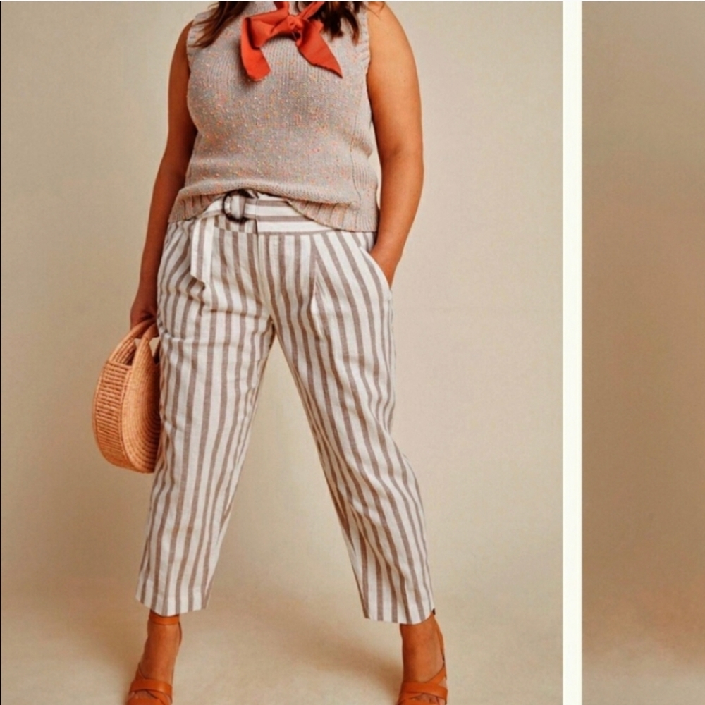Anthropologie Linen Belted Oasis Striped Pants 20W